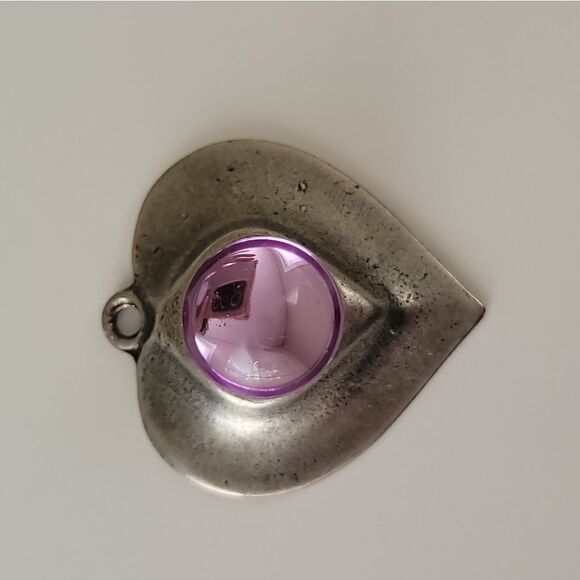 Pendant 𝅺Silver Tone and Purple Heart Pendant #0002 - Picture 3 of 8